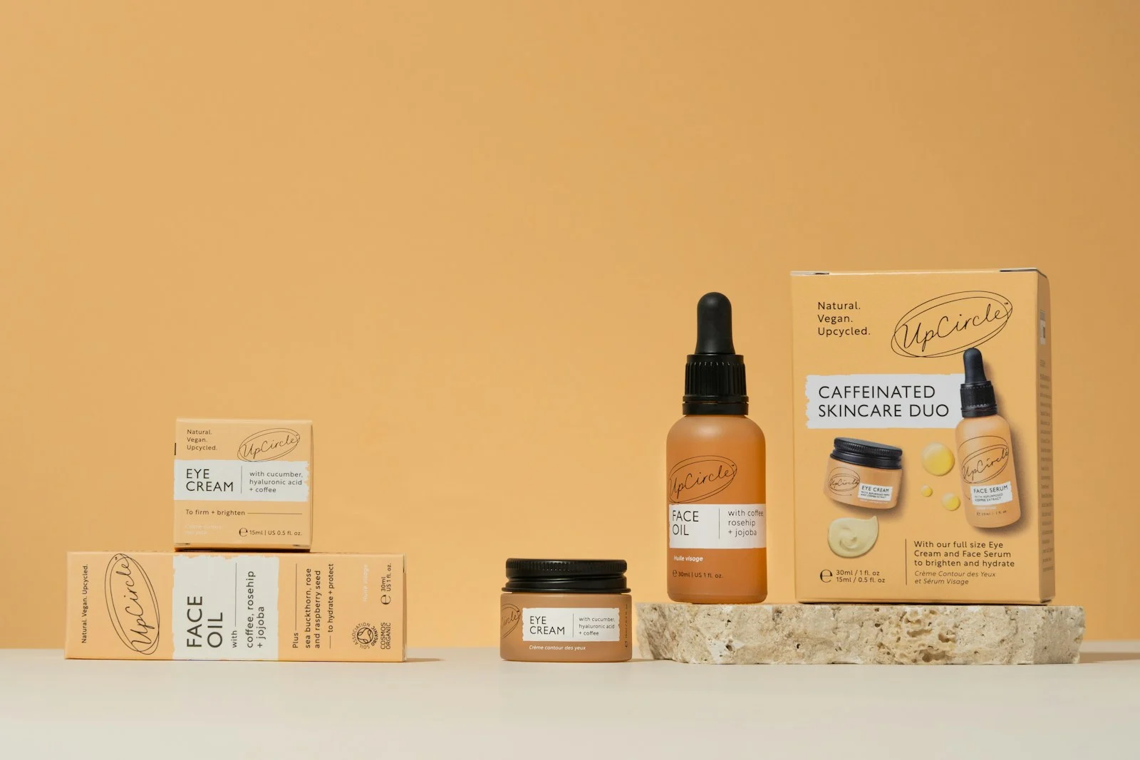 A counter top with a variety of products on it